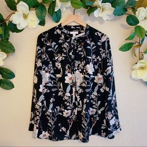 Charter Club Black Floral Blouse with Tie